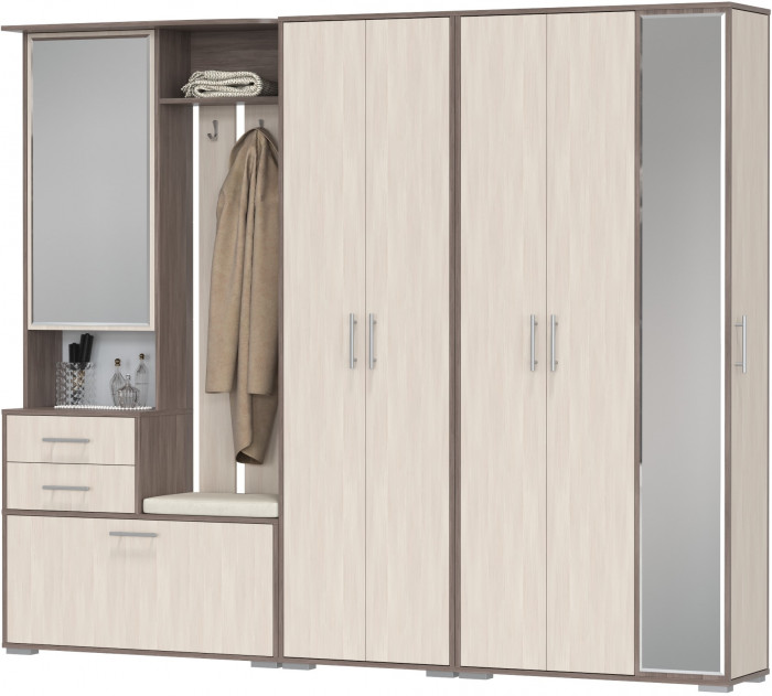 Прихожая Домино 6, цвет бодега тёмный/бодега светлый, ШхГхВ 248х36х202 см., универсальная сборка