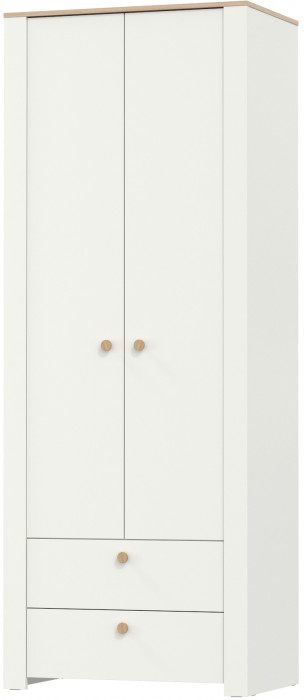 Джастин 13.339 Шкаф для одежды с ящиками, цвет белый шагрень/дуб белый эксклюзив, ШхГхВ 86х54,8х225,8 см.