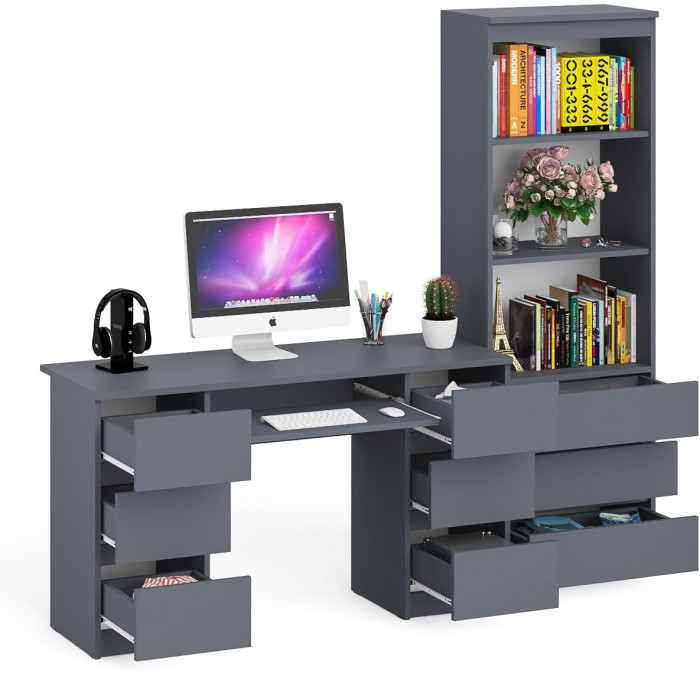 Мори Стол компьютерный МС-2 + Стеллаж МСТ600.3, цвет графит, ШхГхВ 195,8х50х179,6 см., универсальная сборка