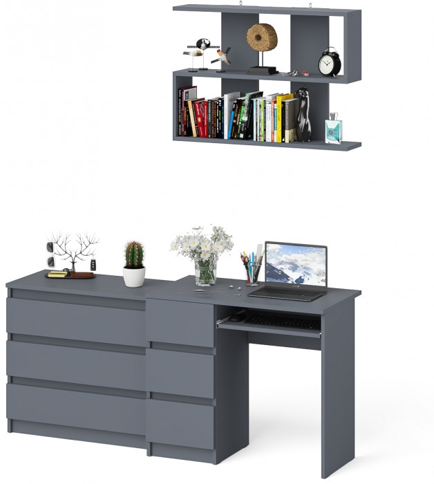 Мори Стол компьютерный МС-6 левый + Комод МК800.1 + Полка 900, цвет графит, ШхГхВ 170,4х50х209,6 см., НЕ универсальная сборка