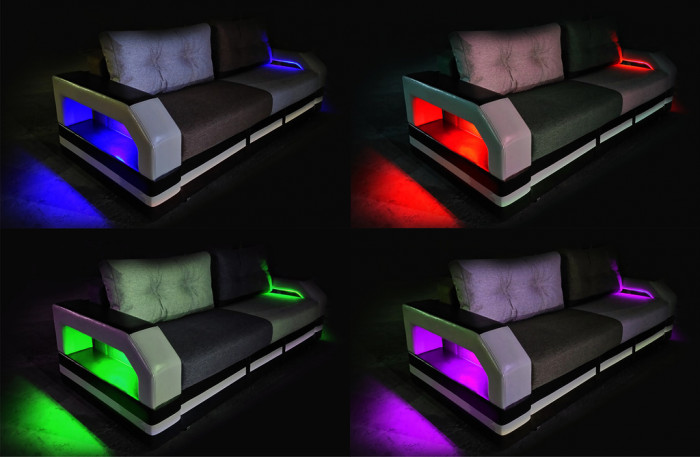 Диван еврокнижка Манчестер с подсветкой, 160 велюр серый НПБ