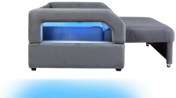 Диван еврокнижка Манчестер с подсветкой, 160 велюр серый НПБ