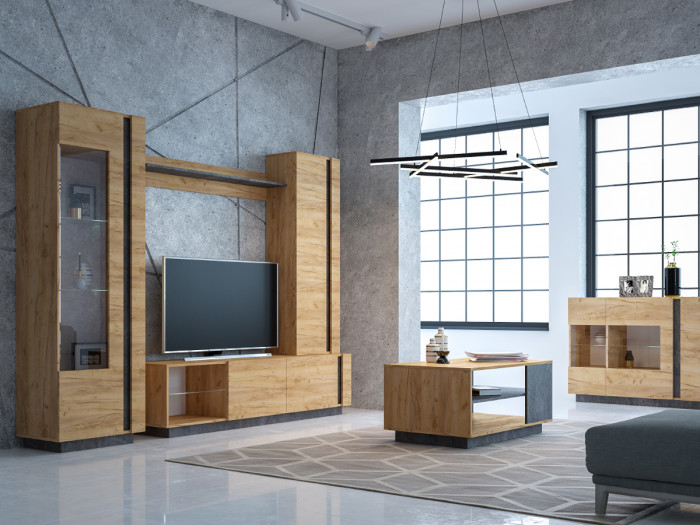 Арчи Шкаф комбинированный 10.05, дуб крафт золотой/камень тёмный