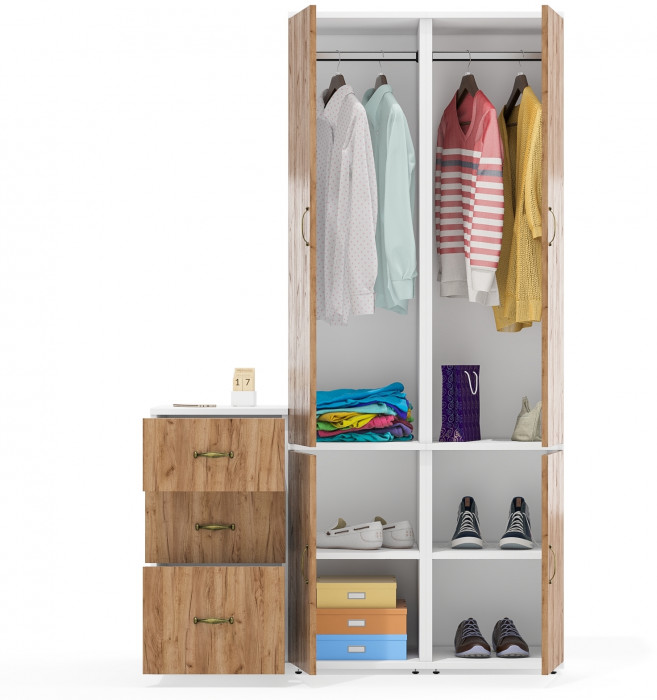 Лидер-8 Пенал МД 23Б + Пенал МД 23Б + Тумба МД 3.16, белый шагрень/крафт золото