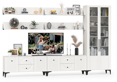 Валенсия Гостиная № 084, ЛДСП белый шагрень/МДФ белый шагрень