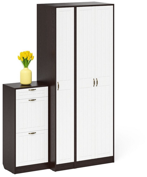 Прихожая П-6 Компоновка № 48, цвет венге/фасады МДФ белое дерево фрезеровка прованс, ШхГхВ 140х50х210 см., универсальная сборка