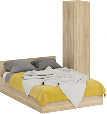 Кровать 1400 + Пенал Стандарт, цвет дуб сонома, ШхГхВ 143,5х203,5х70 + 45х52х200 см., сп.м. 1400х2000 мм., без матраса, основание есть