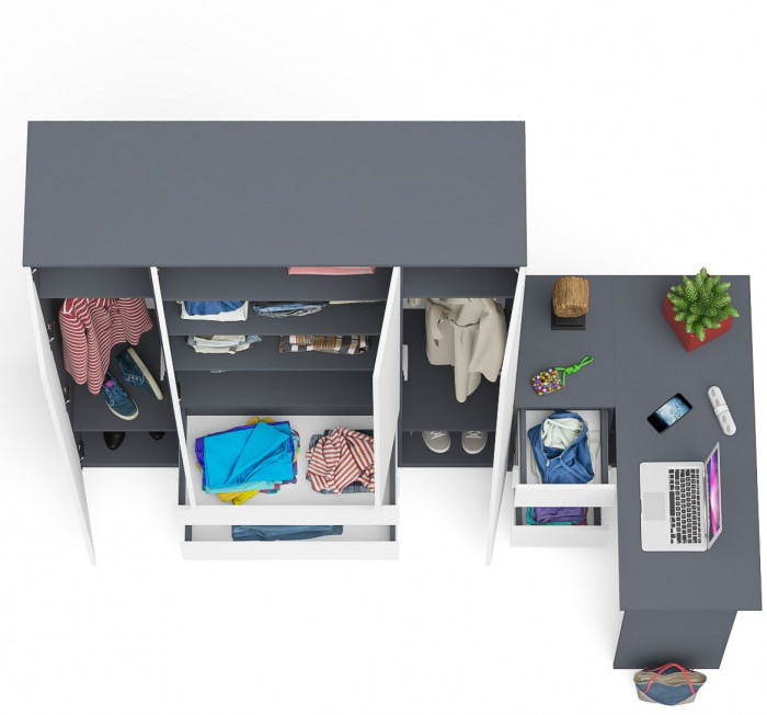 Мори Стол компьютерный МС-16 левый + Шкаф МШ1600.1, цвет графит/белый, ШхГхВ 284,8х84,9х209,6 см., выдвижные ящики слева, НЕ универсальная сборка