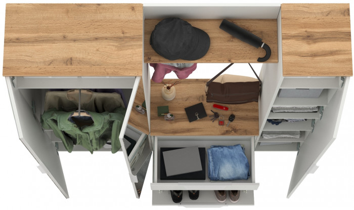 Октава Прихожая 15-123Н, белый шагрень/дуб крафт золотой/фасады МДФ белый шагрень