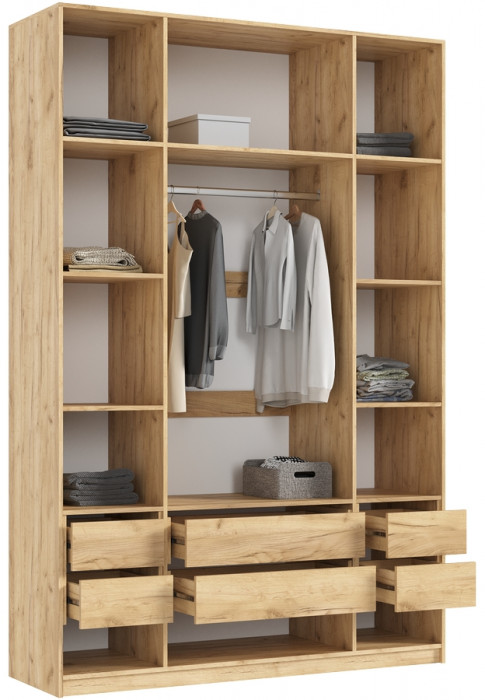 Марвэл Шкаф 4-х створчатый 1600, с доп.ящиками, Дуб крафт/Мальта грей