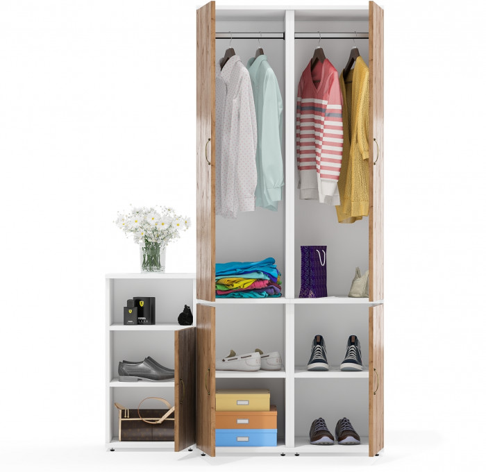 Лидер-8 Пенал МД 23Б + Пенал МД 23Б + Тумба МД 3.19, белый шагрень/крафт золото