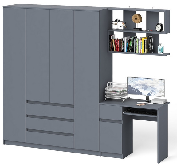 Мори компьютерный стол МС-1 левый + Шкаф МШ1600.1 + Полка 900, графит