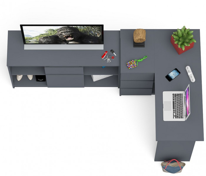 Мори компьютерный стол МС-16 левый + Тумба МТВ1204.1, графит