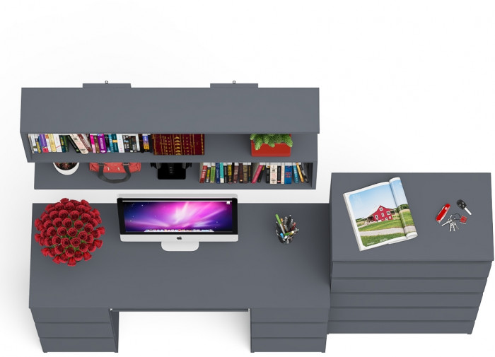 Мори компьютерный стол МС-2 + Комод МК700.5 + Полка 1200, графит