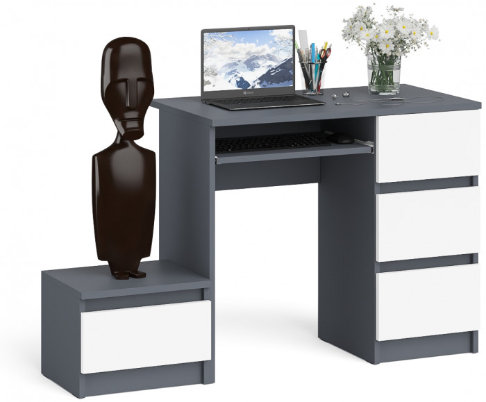 Мори компьютерный стол МС-6 правый + Тумба ТМП400.1, графит/белый
