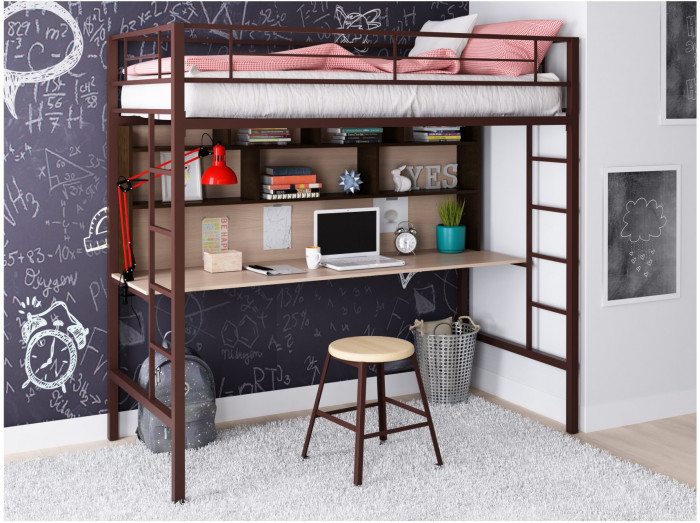 Кровать-чердак Севилья 1.2 (Венге / Дуб молочный, Черный)