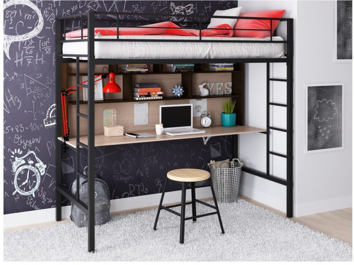 Кровать-чердак Севилья 1.2 (Венге / Дуб молочный, Черный)