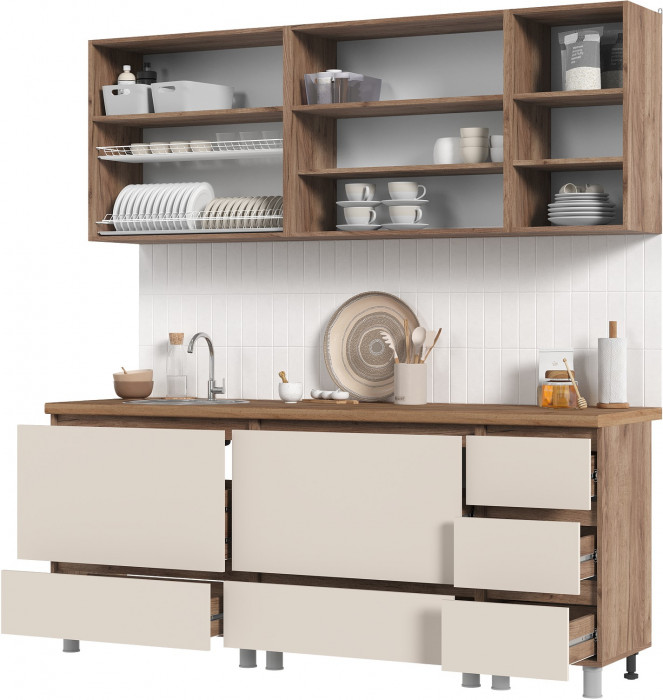 Кухня Хелен 2,0 фасад кашемир/Корпус дуб крафт табачный