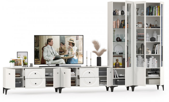 Валенсия Гостиная № 085, ЛДСП белый шагрень/МДФ белый шагрень