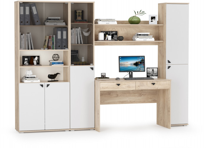 КР100 Бостон № 45, цвет дуб эндгрейн элегантный/фасады МДФ милк рикамо софт, 13.154+12.69+09.132+13.155+13.156, ШхГхВ 269,2х57,2х194,4 см., ун. сборка