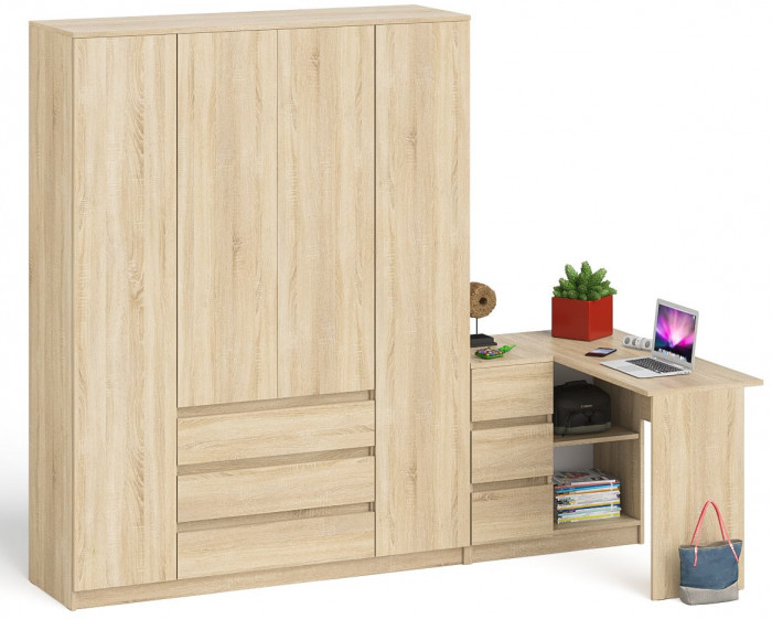 Мори Стол компьютерный МС-16 левый + Шкаф МШ1600.1, цвет дуб сонома, ШхГхВ 284,8х84,9х209,6 см., выдвижные ящики слева, НЕ универсальная сборка