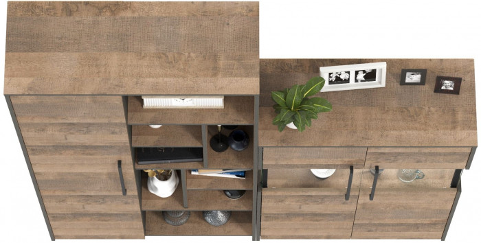 Трувор 13.206 Шкаф-стеллаж + 13.306 Комод с витриной, дуб гранж песочный/интра