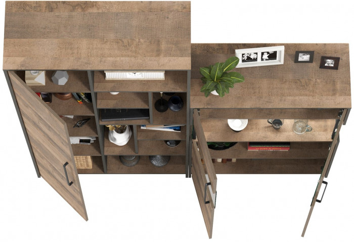 Трувор 13.206 Шкаф-стеллаж + 13.306 Комод с витриной, дуб гранж песочный/интра