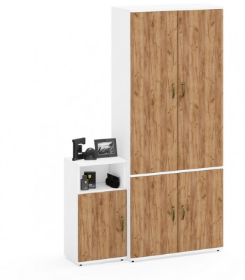 Лидер-8 Шкаф МД 20Б + Тумба МД 3.19, белый шагрень/крафт золото