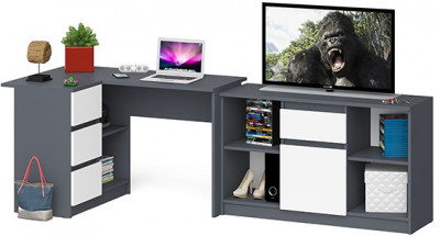 Мори компьютерный стол МС-16 левый + Тумба МТВ1204.1, графит/белый