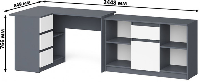 Мори компьютерный стол МС-16 левый + Тумба МТВ1204.1, графит/белый