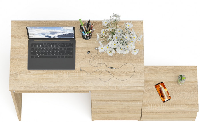 Мори компьютерный стол МС-6 правый + Тумба ТМП400.1, дуб сонома