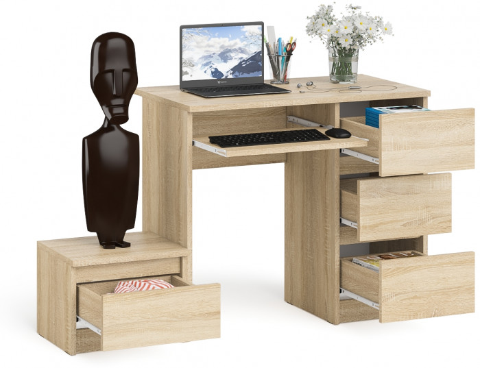 Мори компьютерный стол МС-6 правый + Тумба ТМП400.1, дуб сонома