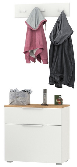 Октава 16.127 Тумба для обуви + 15.14.02 Вешалка, белый шагрень/дуб крафт золотой/фасады МДФ белый шагрень