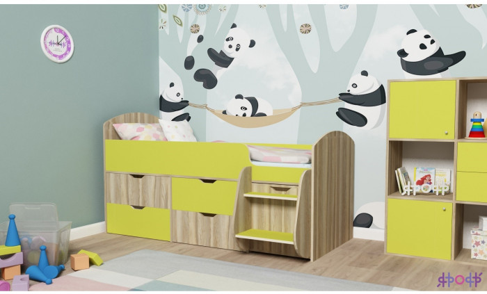 Кровать-чердак Малыш 7 (Винтерберг/Оранжевый)