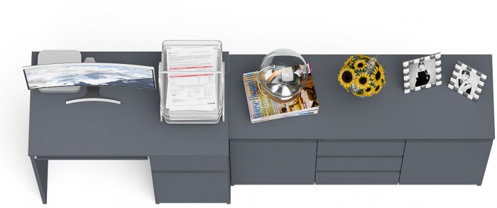 Мори Стол компьютерный МС-1 правый + Комод МК1200.3, цвет графит, ШхГхВ 210,4х50х76,6 см., выдвижной ящик справа, НЕ универсальная сборка