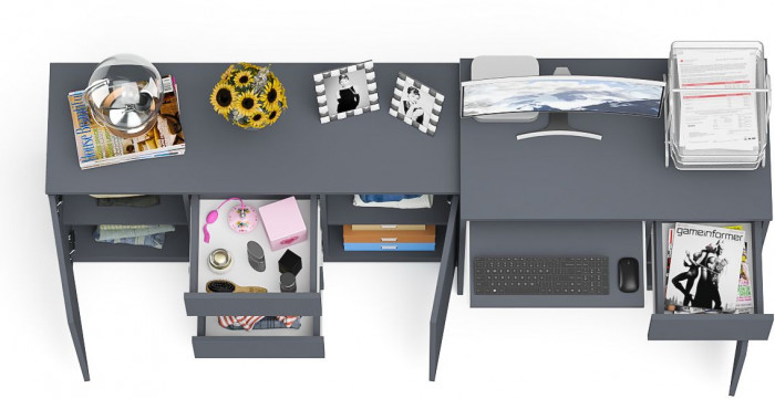 Мори Стол компьютерный МС-1 правый + Комод МК1200.3, цвет графит, ШхГхВ 210,4х50х76,6 см., выдвижной ящик справа, НЕ универсальная сборка