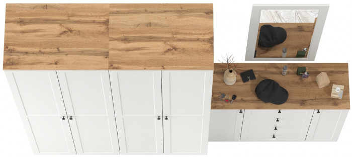 Остин Прихожая 26, цвет белый шагрень/дуб крафт золотой, ШхГхВ 280х54,3х229,6 см., универсальная сборка