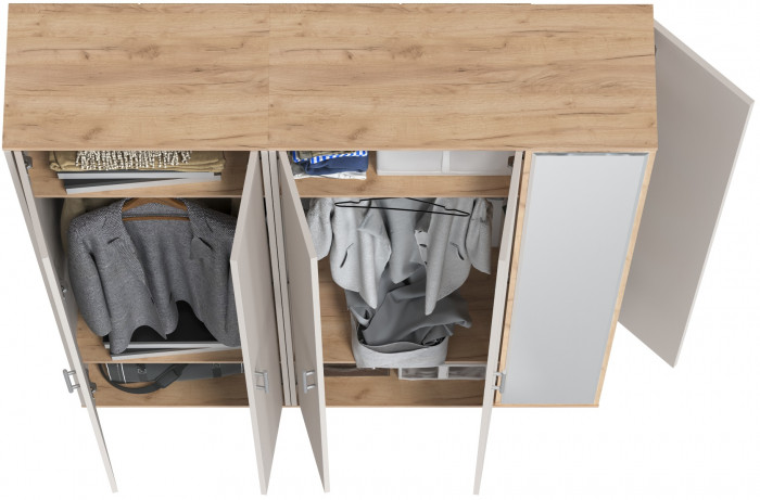 Прихожая Домино-мини + Шкаф для одежды Домино, цвет дуб крафт золотой/кашемир серый, ШхГхВ 148х36х202 см., универсальная сборка