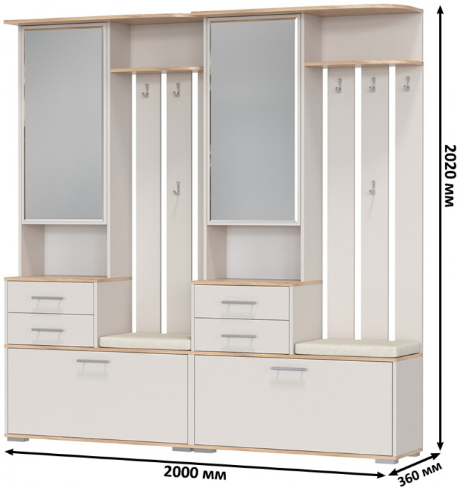 Два шкафа с вешалкой Домино 2-3431дкз/к.с, цвет дуб крафт золотой/кашемир серый, ШхГхВ 200х36х202 см., универсальная сборка