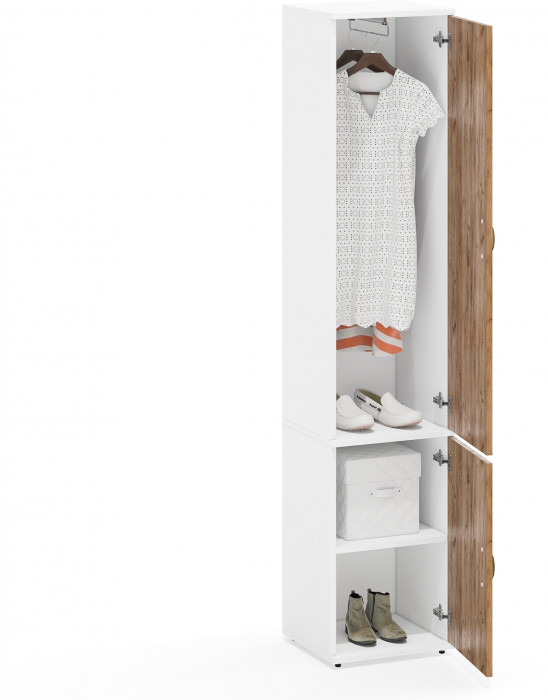 Лидер-8 Модуль Пенал МД 21Б, цвет белый шагрень/крафт золото, ШхГхВ 40х37,5х190 см., универсальная сборка, выдвижная штанга и полка снизу