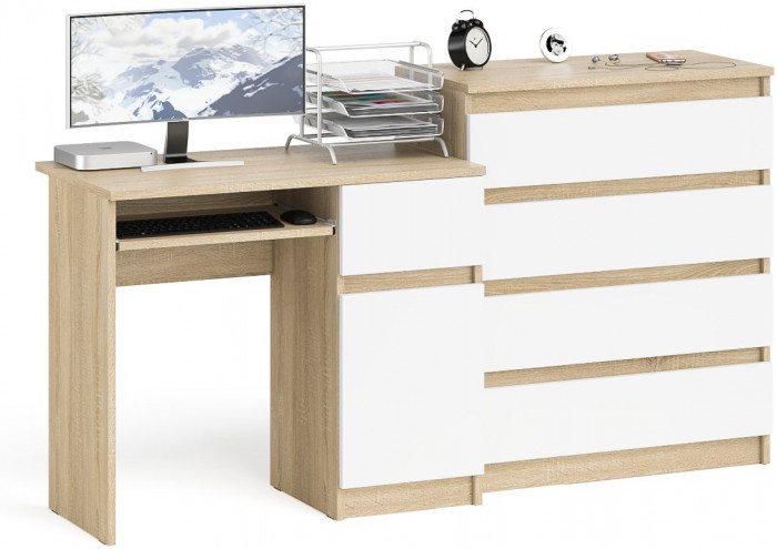 Мори Стол компьютерный МС-1 правый + Комод МК800.4, цвет дуб сонома/белый, ШхГхВ 170,4х50х94 см., выдвижной ящик справа, НЕ универсальная сборка