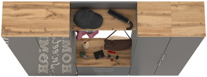 Октава Прихожая 31, цвет серый графит/дуб крафт золотой/фасады МДФ серый графит, ШхГхВ 193,7х35,4х197,6 см., универсальная сборка