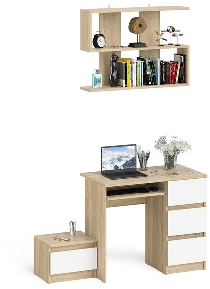 Мори Стол компьютерный МС-6 правый + Тумба ТМП400.1 + Полка 900, цвет дуб сонома/белый, ШхГхВ 130,4х50х209,6 см., НЕ универсальная сборка