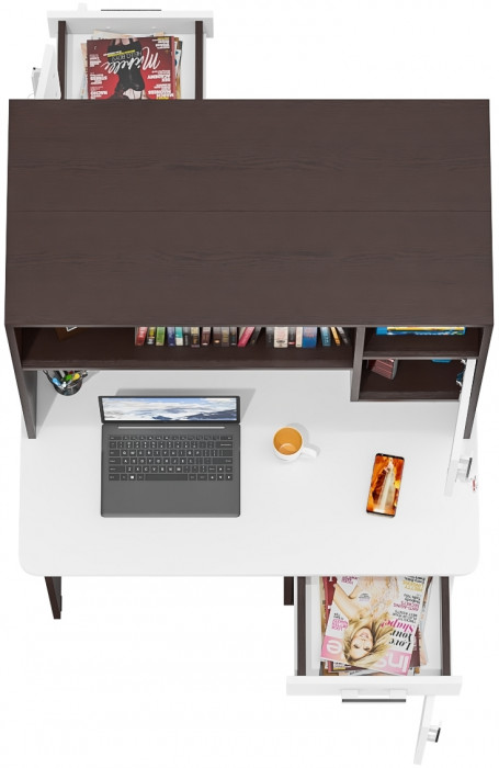 Два стола письменных с надстройкой С-МД-1-09Н, венге/белый шагрень