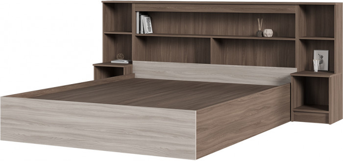 КР 552 Бася ЛДСП кровать с закроватным модулем шимо темный/шимо светлый