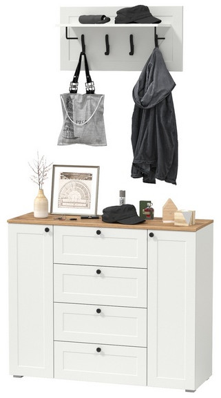 Остин 16.221 Комод + 15.12 Вешалка, белый шагрень/дуб крафт золотой