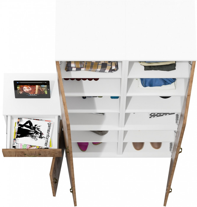 Лидер-8 Пенал МД 22Б + Пенал МД 22Б + Тумба МД 3.15, цвет белый шагрень/крафт золото, ШхГхВ 120х37,5х190 см., универсальная сборка