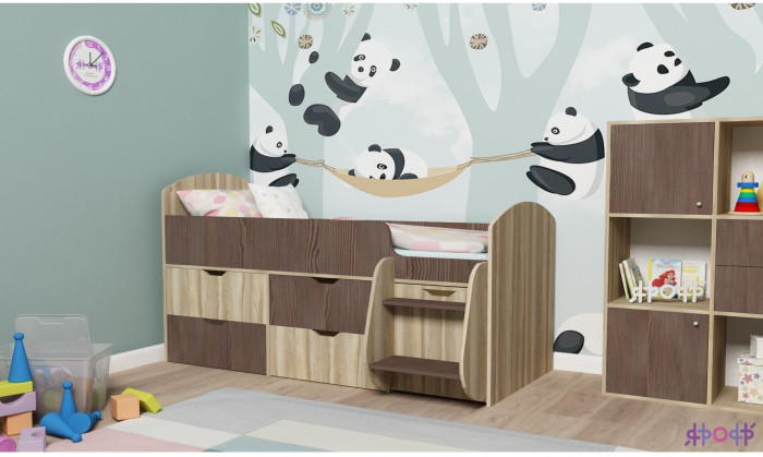 Кровать-чердак Малыш 7 (Дуб молочный/Винтерберг)