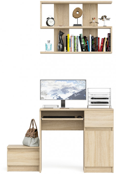Мори Стол компьютерный МС-1 правый + Тумба ТМП400.1 + Полка 900, цвет дуб сонома, ШхГхВ 130,4х50х209,6 см., НЕ универсальная сборка