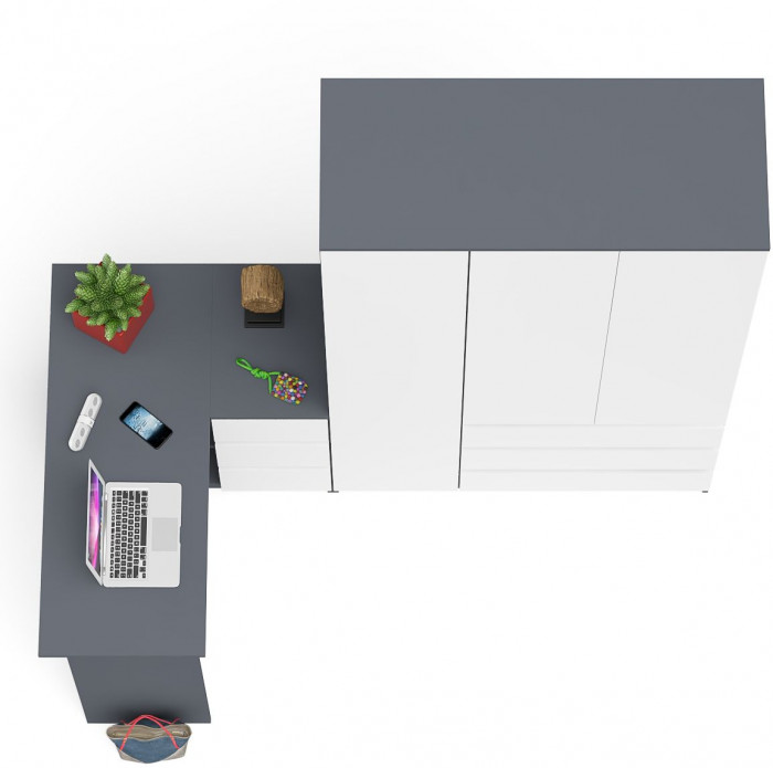 Мори Стол компьютерный МС-16 правый + Шкаф МШ1200.1, цвет графит/белый, ШхГхВ 244,8х84,9х209,6 см., выдвижные ящики справа, НЕ универсальная сборка